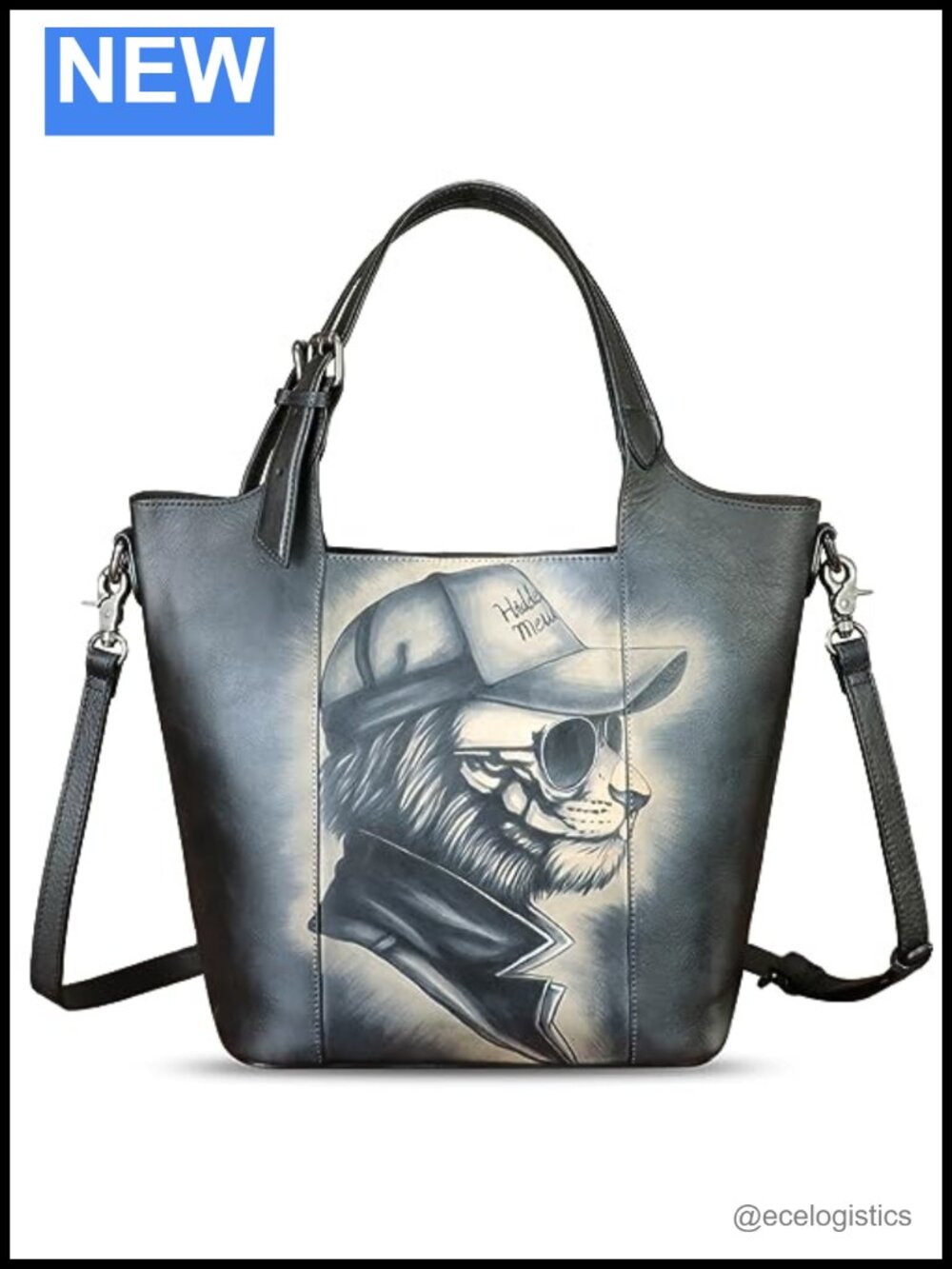 Genuine Leather Hand Painted Satchel Handbag Women's Shoulder Purse Tote